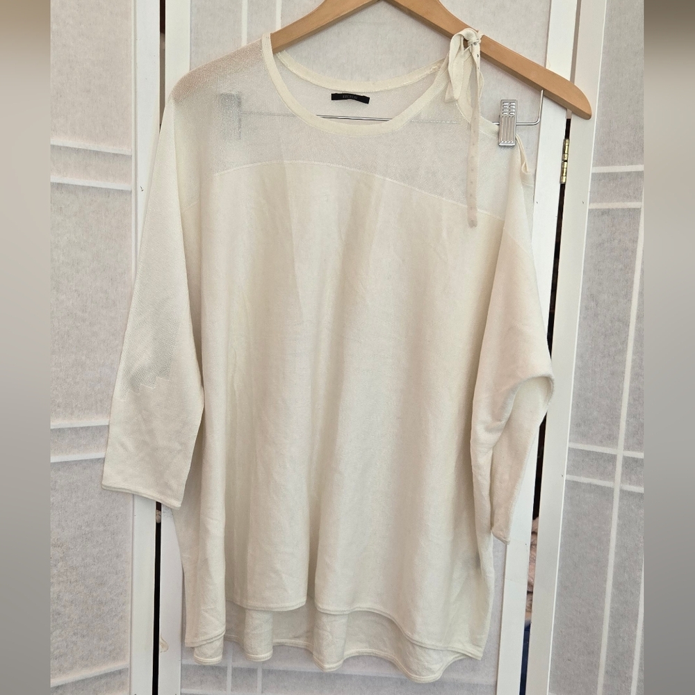 Ikks Off-White Sheer Sweater with Tie Detail